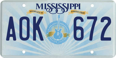 MS license plate AOK672