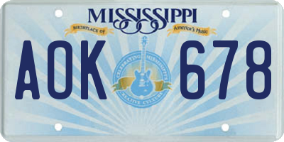 MS license plate AOK678