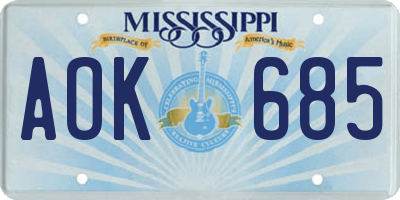 MS license plate AOK685