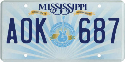 MS license plate AOK687