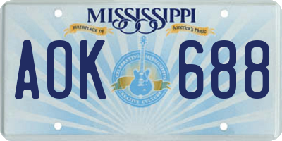 MS license plate AOK688