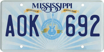 MS license plate AOK692