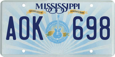MS license plate AOK698
