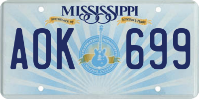 MS license plate AOK699