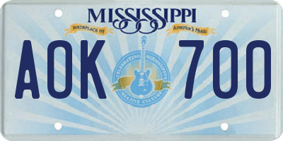 MS license plate AOK700