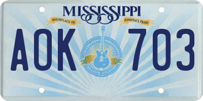 MS license plate AOK703