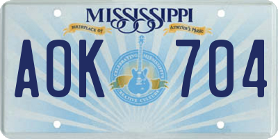 MS license plate AOK704