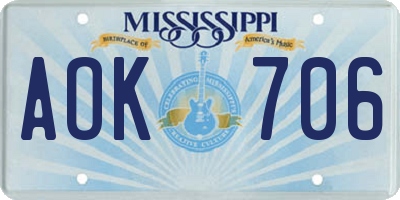 MS license plate AOK706