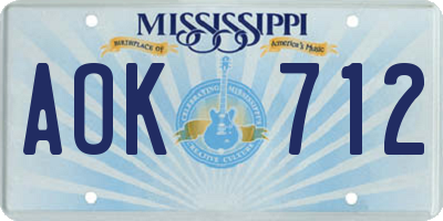 MS license plate AOK712