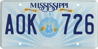 MS license plate AOK726