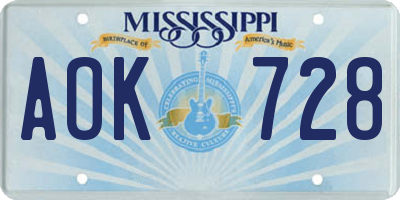 MS license plate AOK728