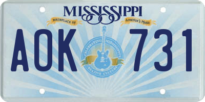 MS license plate AOK731