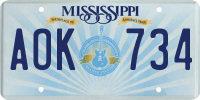 MS license plate AOK734