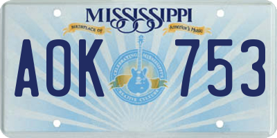MS license plate AOK753