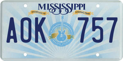 MS license plate AOK757