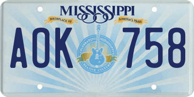 MS license plate AOK758