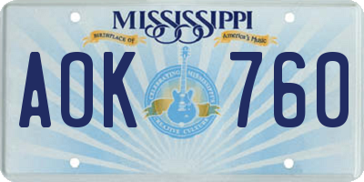 MS license plate AOK760