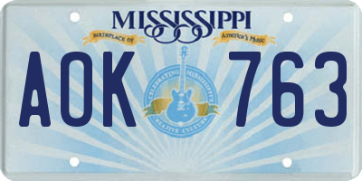MS license plate AOK763
