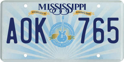 MS license plate AOK765