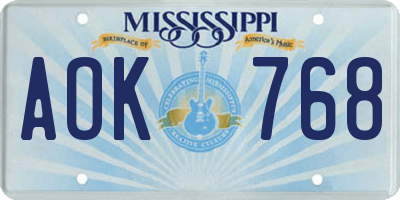 MS license plate AOK768