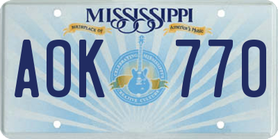 MS license plate AOK770