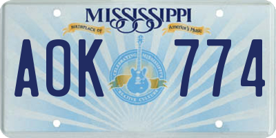 MS license plate AOK774