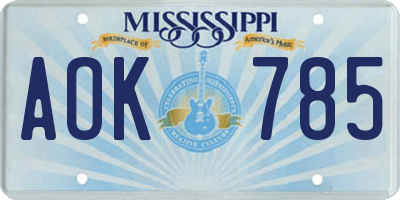 MS license plate AOK785