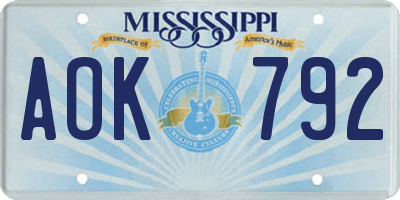 MS license plate AOK792