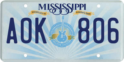 MS license plate AOK806