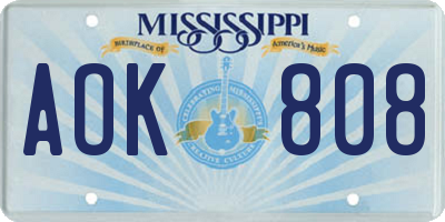 MS license plate AOK808