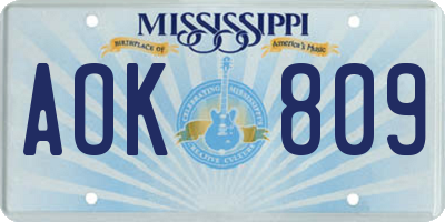 MS license plate AOK809
