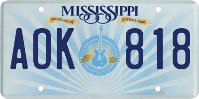 MS license plate AOK818