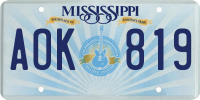 MS license plate AOK819