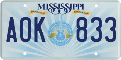 MS license plate AOK833