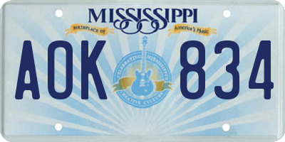 MS license plate AOK834
