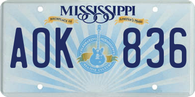 MS license plate AOK836