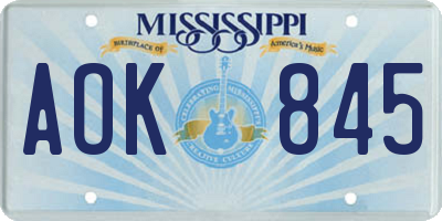 MS license plate AOK845