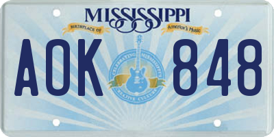 MS license plate AOK848
