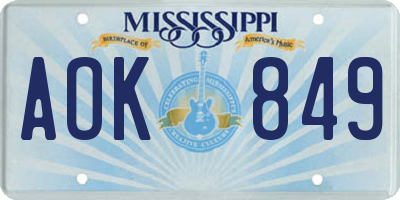 MS license plate AOK849