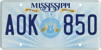 MS license plate AOK850