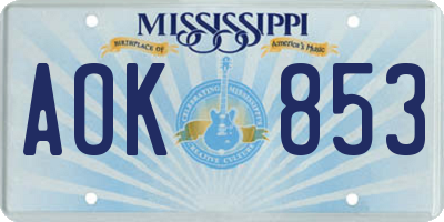 MS license plate AOK853