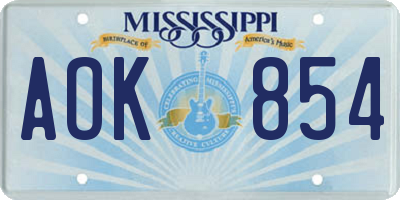 MS license plate AOK854