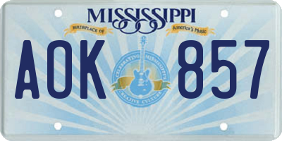 MS license plate AOK857
