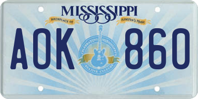 MS license plate AOK860