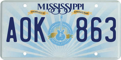 MS license plate AOK863