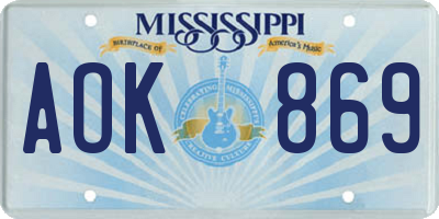 MS license plate AOK869