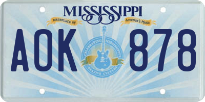 MS license plate AOK878