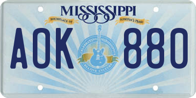 MS license plate AOK880