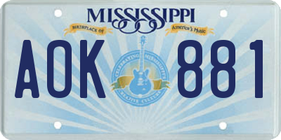MS license plate AOK881