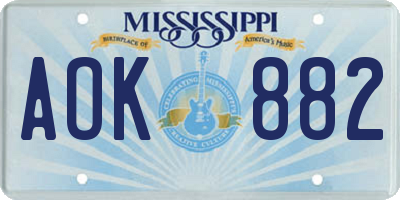 MS license plate AOK882